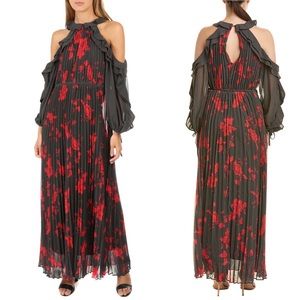 New! Self Portrait Frill Sleeve Maxi Floral Printed Cold Shoulder Dress